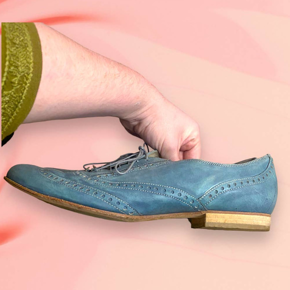 Hogl Light Wash Teal Leather Lace Oxford Dress Shoes Size 7.5 - Picture 4 of 8